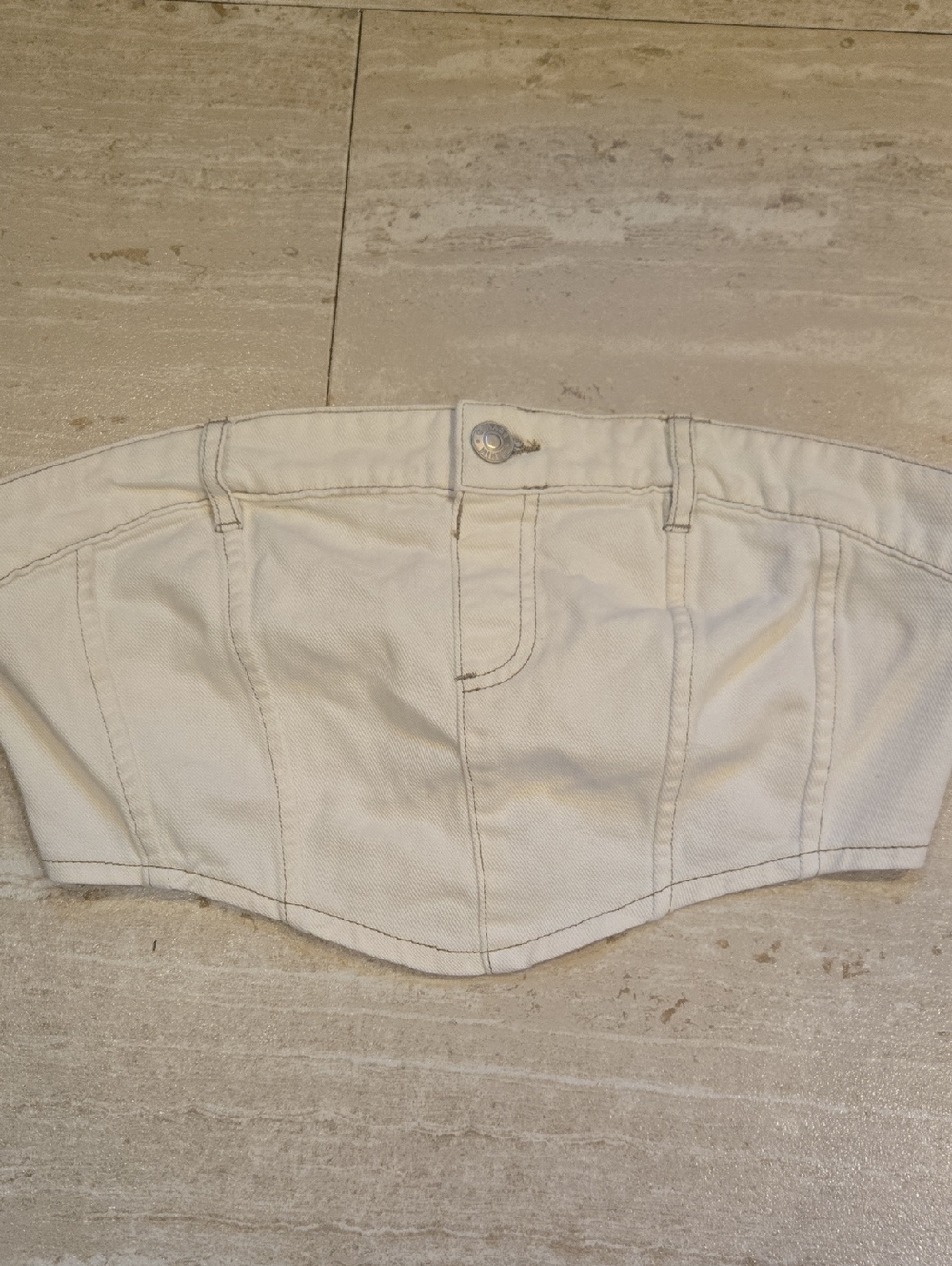 Garage Reconstructed Antique White Denim Corset Festival Crop Top
